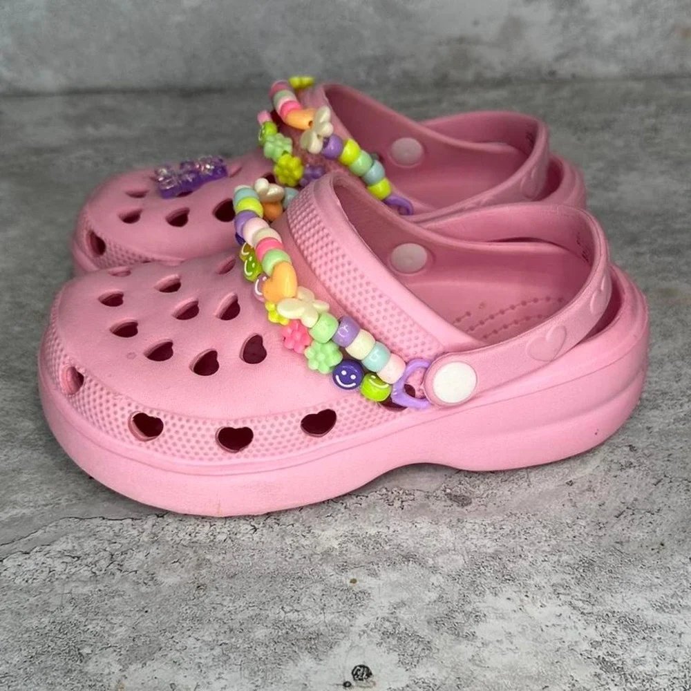 Pink Crocs Slides with heart charms Kids‎ 12 #kidcore